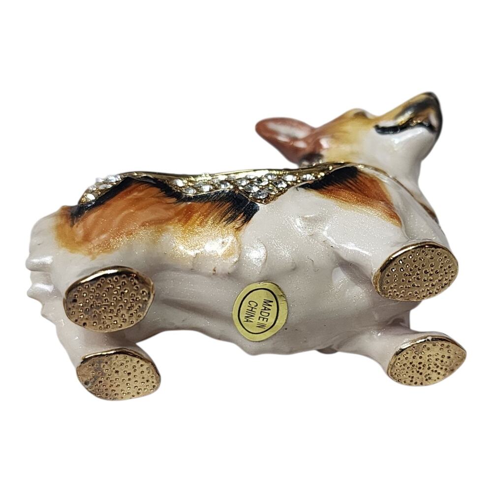 Bejeweled Enameled Pewter Corgi Dog Trinket Box Unbranded - Picture 4 of 7
